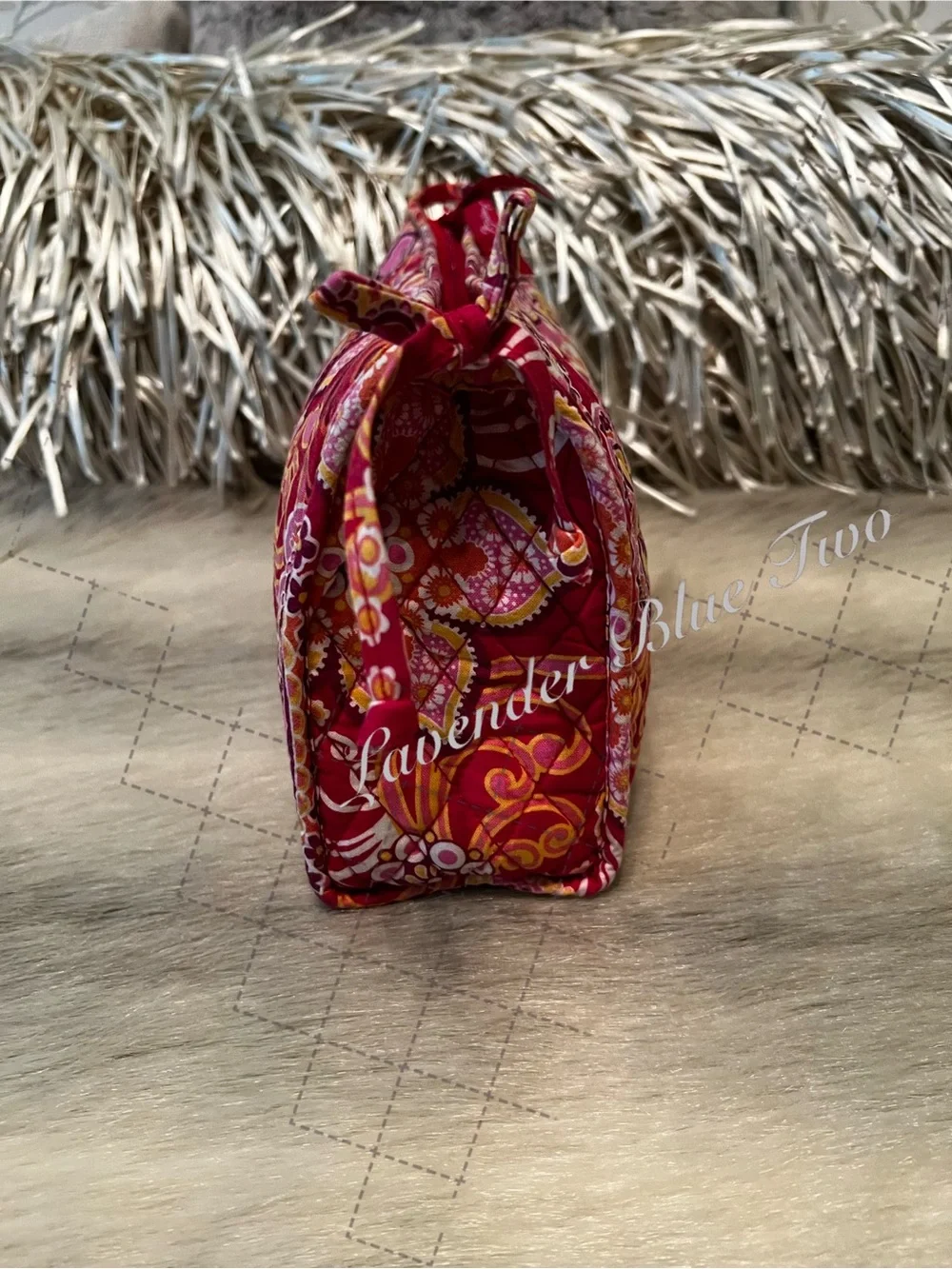 VERA BRADLEY Raspberry Fizz 2008 Bow Tie Cosmetic Case Lined Travel Red Pink Y2K